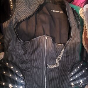 Black Pinstriped Vest with Chain Detail